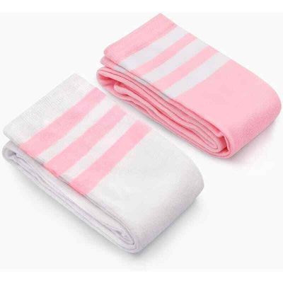 Littleforbig Knee High Long Striped Tube Stockings 2-Pairs in Pink/White