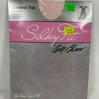 Silky Fit Bill Blass control top pink pantyhose size B VTG 80s Mod Girly Kawaii