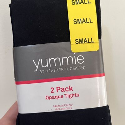 NEW! WOMENS YUMMIE BY HEATHER THOMPSON 2 PACK OPAQUE TIGHTS! S blk+blk