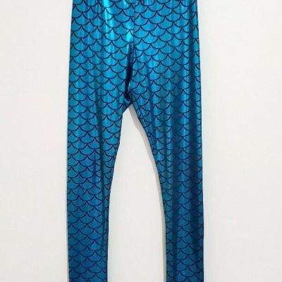 Diamondkit Women's Mermaid Scale Detail Print Shiny Mid Rise Leggings Size Small