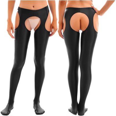Womens Glossy Open Crotch Pantyhose Elastic Tights Stockings Lingerie Long Pants