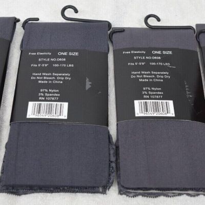 4 NWT Gray Footless Opaque Tights Pantyhose Lace Bottom O/S 5'-5'9