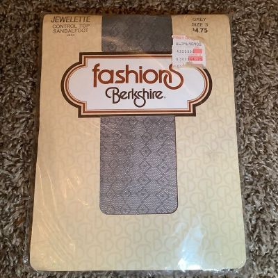 Vintage Berkshire jewelette control top fashions pantyhose, grey, size: 3