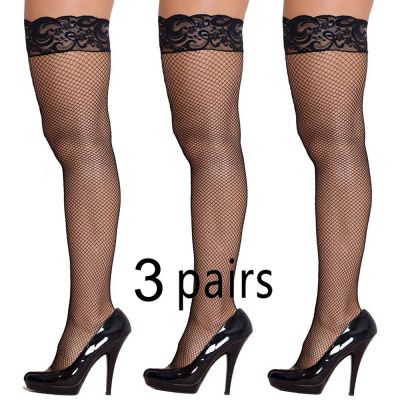 Cozy 3 Pairs Stockings Thigh High Socks Lace Fishnet Hot Fashion Sexy Hosiery
