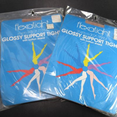 2 Pack Glossy Support Tights, Tan, Size Medium (D, JB)