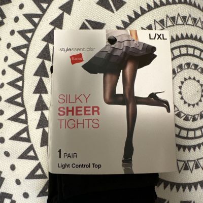 1 pair Hanes Style Essentials Silky Sheer Tights Light Control Top Black L/XL