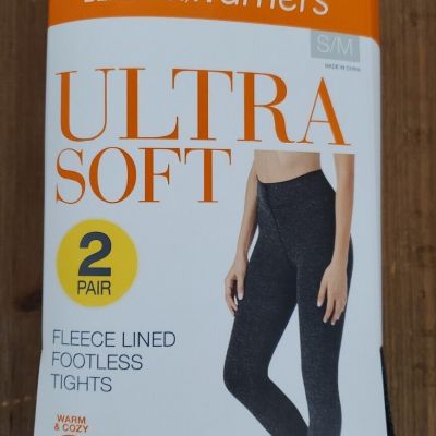 Warner's 2pk Fleece Lined FOOTLESS Tights BLACK/GREY HEATHER Ultra Soft S/M NEW