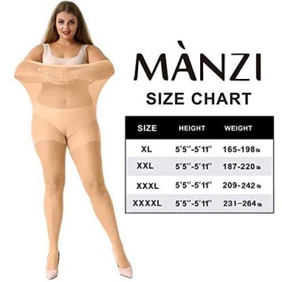 MANZI Women's Plus Size Pantyhose 4 Pairs Ultra Sheer Nylon Tights Natural Nu...