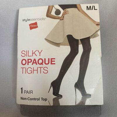 Hanes Style Essentials Silky Opaque Tights One Pair Non Contol Top Size M/L