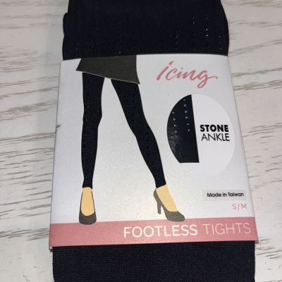 ICING Womens Footless Tights Black Stones Size S/ M Toeless  Dance Holiday NEW