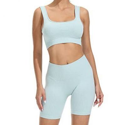 Hotexy Workout Sets for Women Active 2 Pieces Ribbed High Waisted Shorts with