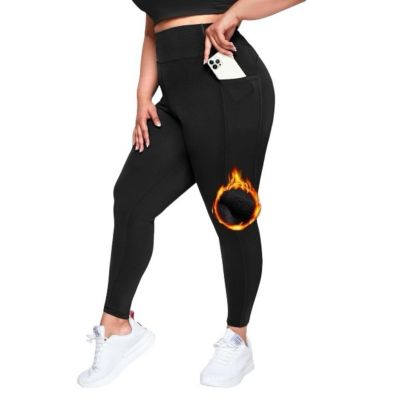 Leggings Womens Plus 3X Black High Waisted Fleece Yoga Workout Warm Pocket D2