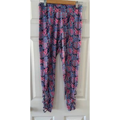 Simply Southern Pineapple Hibiscus Print Leggings- Size OS
