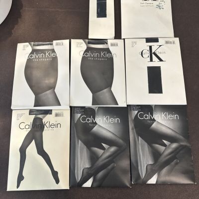 CALVIN KLEIN Pantyhose Black Sz D Control Top Lot of 8 Womens Hosiery Stockings