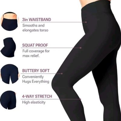 SATINA High Waisted Leggings Black Full Length One Size Fits All - Plus Size