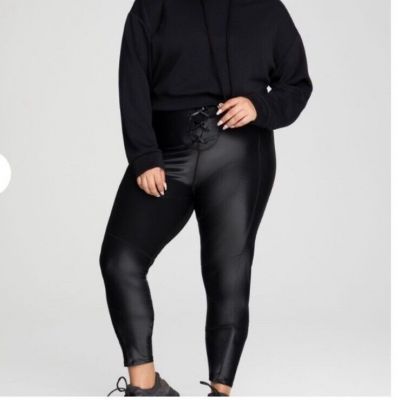 NWT Good American Bombshell Faux Leather High Rise Lace Up Leggings Size 5 2XL