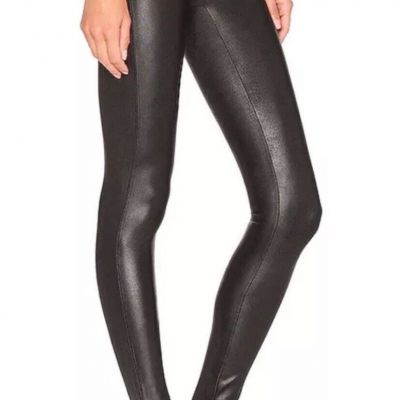 Spanx Black Shiny Faux Leather Leggings Size Medium EUC