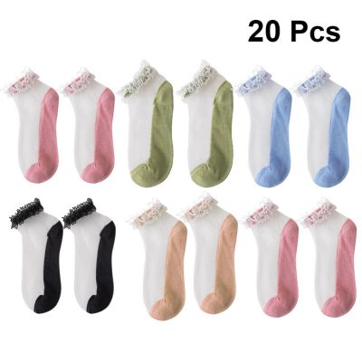 10 Pairs Lace Crew Socks Cotton Lace Socks Sheer Crew Socks Sheer Short Socks