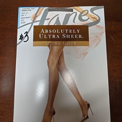 #3 Hanes Absolutely Ultra Sheer, Control Top, Sheer Toe Size A In Barely Black