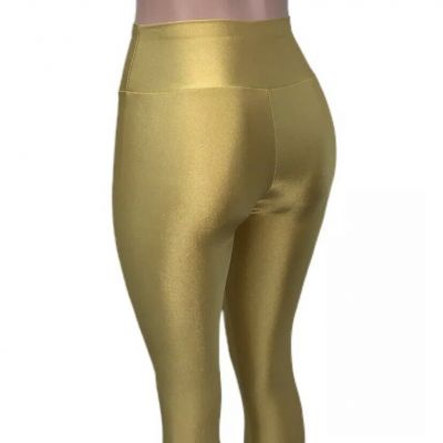 Shiny Gold glam Zipper 70’s Stretchy High Waist Leggings Pants New S Costume Y2K
