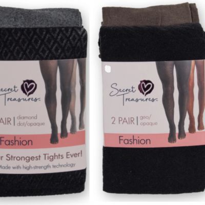 Secret Treasures Womens Opaque Diamond Dot Geo Print Tights 4 Pair Size XL