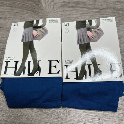 Hue Womens Opaque Tights 2 Pairs Size 1 Imperial Blue New