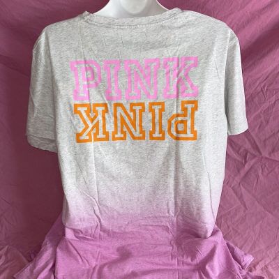 Victoria Secret PINK Ombre Bright Logo Campus Shirt Short Sleeve Tee XL New ????