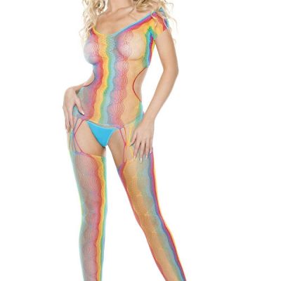 Sexy Rainbow Fishnet Bodystocking w/ Gartered Stockings ravewear
