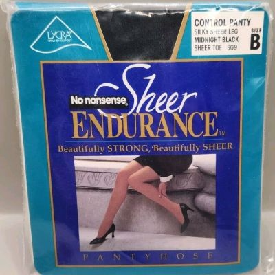 No Nonsense Sheer Endurance Pantyhose Control Top Sz. B Sheer Toe Midnight Black
