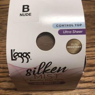 Leggs Silken Mist Control Top Size B Nude Run Resist Ultra Sheer 94495 NEW !!!