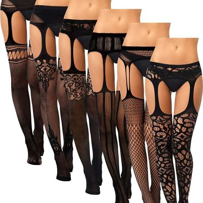 6 Pairs Women Fishnet Thigh-High Stockings Tights Suspender Pantyhose Stockings