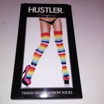 Hustler  Thigh High Socks Rainbow Colorful Stripe One Size (90lb-160lb) New