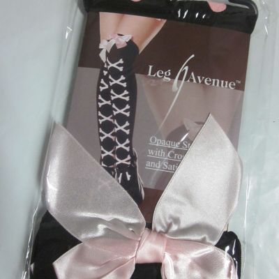 NEW LEG AVENUE OPAQUE STOCKINGS with CROSSBONES and SATIN BOWS - One Size