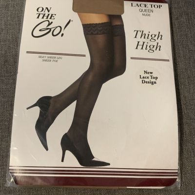 ON THE GO! LACE TOP QUEEN XL PLUS SIZE NUDE THIGH HIGH STOCKINGS 160-260 lbs.