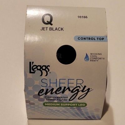 L'eggs Sheer Energy Control Top Size Q Jet Black Compression Sheer Tights #98166