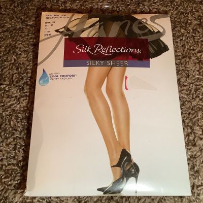 Hanes silk reflections control top pantyhose, color jet black, size: EF