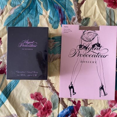 NOS Stock Agent Provocateur Astra BlK Fully Fashioned Stockings & Fragrance Set
