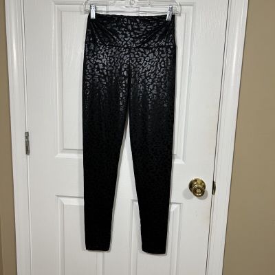 High Quality Black Shiny Leopard Textured Leggings Women’s Size Small