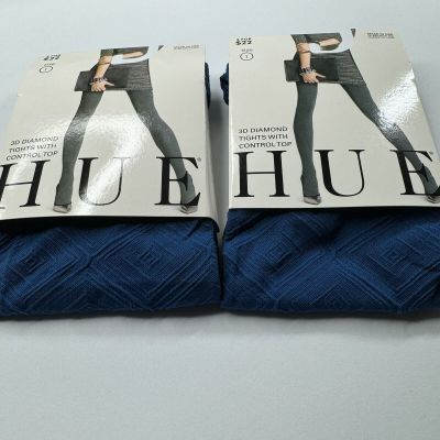 Hue Womens 3D Diamond Control Top Tights Size 1 Imperial Blue 2 Pairs New