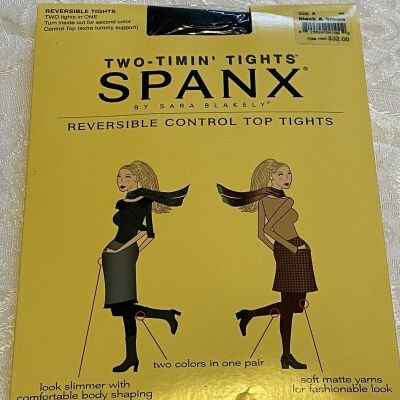 Spanx by Sara Blakely Two Timin Tights Black Brown Reversible Control Size A NEW