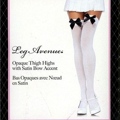 Opaque Thigh High Stockings Contrast Satin Bows Adult Size Reg Leg Avenue 6255
