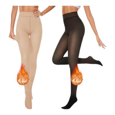 ZOOSIXX Fleece Lined Tights Women, 2 Pairs Black and Nude - Size XL