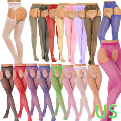 US Woman's Hollow Out Stockings Fishnet Crotchless Pantyhose Footed Hold Up