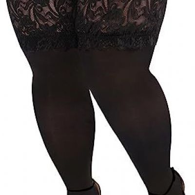 Moon Wood Plus Size Thigh High Stockings 55D Semi Sheer 6.88IN Silicone Lace ...
