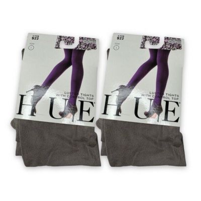 HUE Stoneware Gray Luster Tights w/Control Top Womens Size 1 #U2167 ~ 2 Pair New