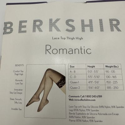 New Berkshire Black Stockings Thigh Highs C-D  130-165lbs Romantic Lace Top