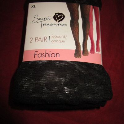 Secret Treasures Women's Stockings Tights 2 Pack Black Leopard Opaque XL