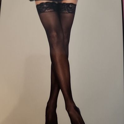Leg Avenue BLACK Nylon Sheer Thigh Highs with Lace Top NEW IN PACKAGE #1011