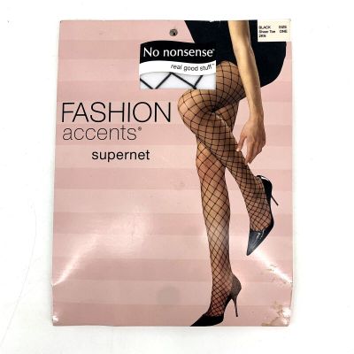 Fishnet Stockings Fashion Accents Supernet Brand Black Sheer Toe Size One 2KN