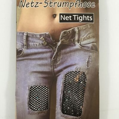 Netz-Strumpfhose Net Tights Pattern Black With Multi Colour Stone One Size